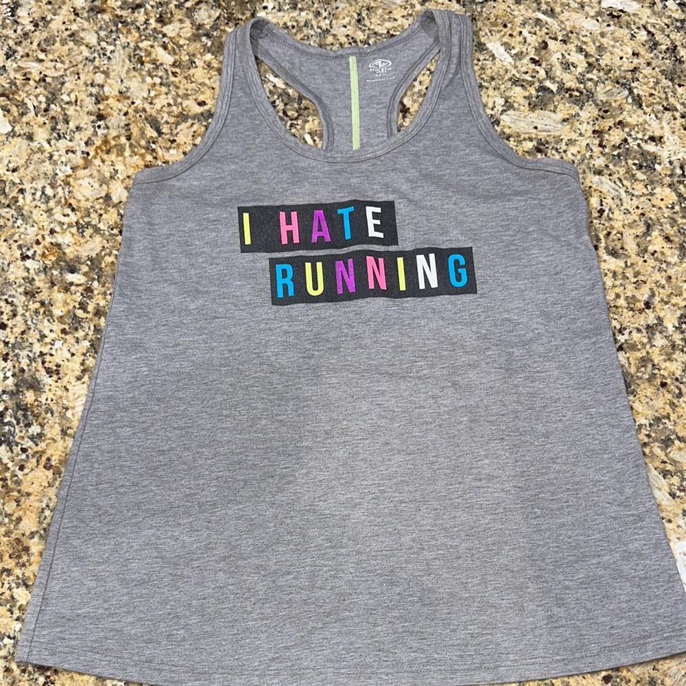 Athletic Works Gray Tank Top with Colorful “I HATE RUNNING” Graphic